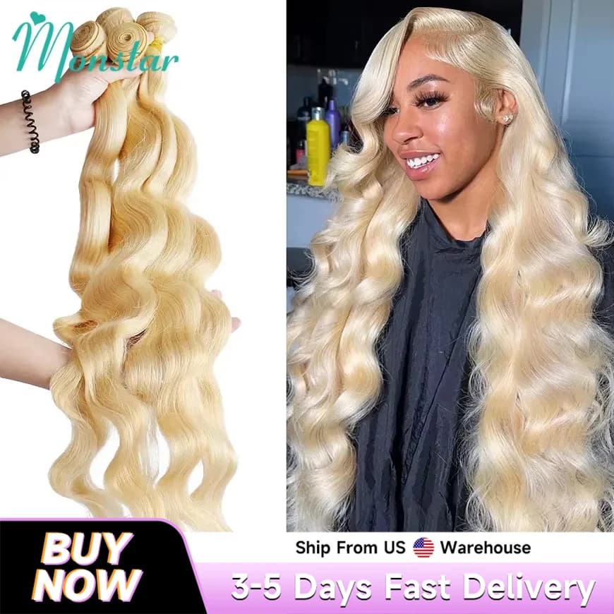 Tissage en Lot Brésilien Naturel Remy Body Wave, Blond 613, Extensions de Cheveux, Offres de 30 32 3