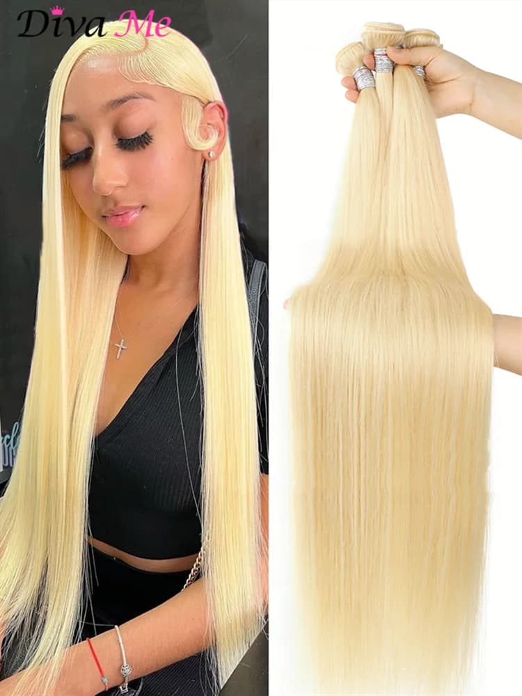 Tissage en Lot Brésilien Naturel Remy Lisse Blond Miel, Extension de Cheveux Humains, 36 38 40 Pouce