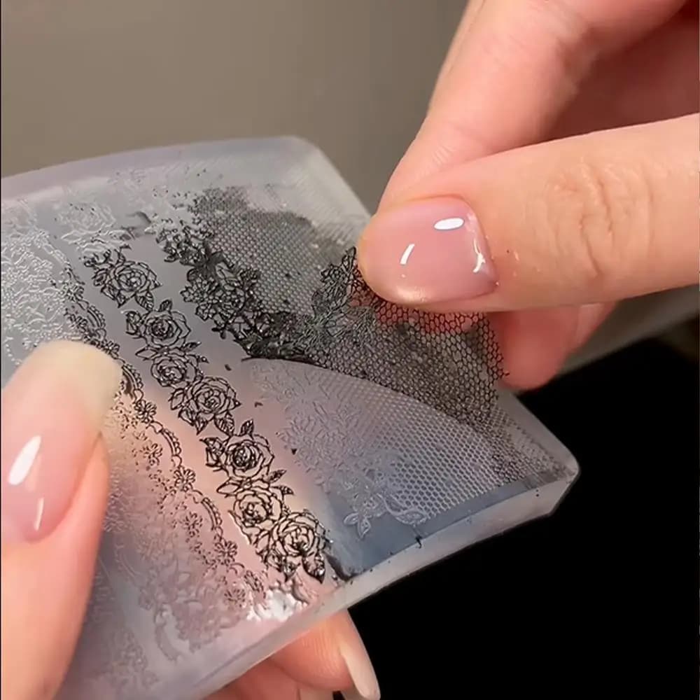 1 pièce Moule en silicone 3D pour nail art, motifs dentelle rose, ajouré, français, à carreaux, brel