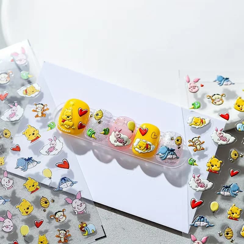 Autocollants pour ongles en relief 5D, nouveau dessin animé Disney Winnie l'ourson, autocollants à p