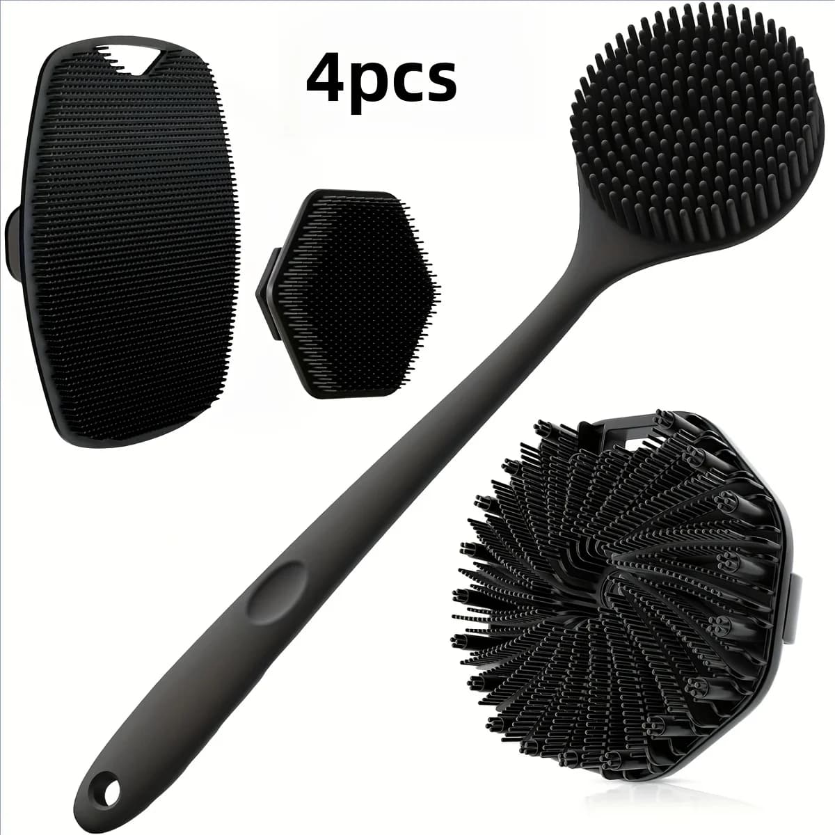 Ensemble de brosses de bain 1-4 pièces Brosse de bain en silicone souple avec poignée antidérapante,