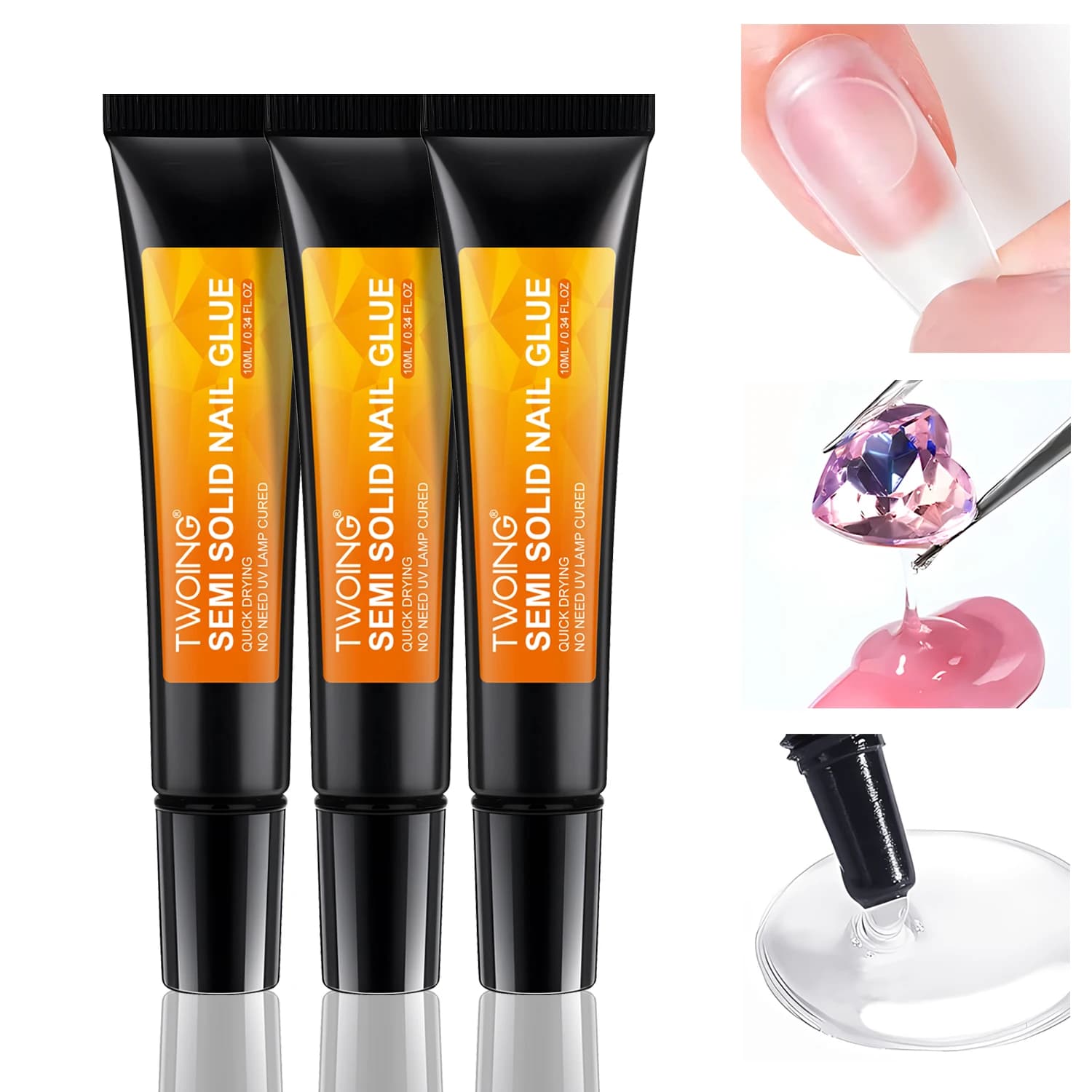 Colle pour ongles à séchage rapide, adhésif Semi-solide Super fort pour ongles à pression, strass, o