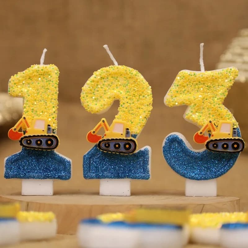 Mignon mode créative ingénierie voiture pelle numéro gâteau d'anniversaire bougie cadeau décoration à la main anniversaire bougie garçon fête