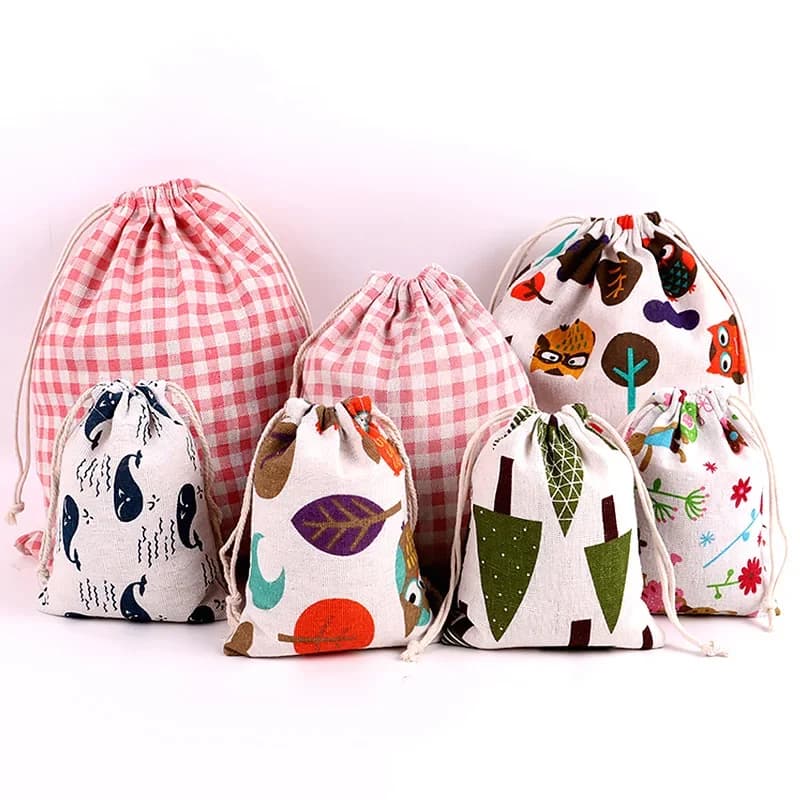 Sac de rangement en coton et lin pour jouets et friandises pour animaux de compagnie, pochette à cordon, sac de voyage mignon pour enfants, sac de rangement pour chaussures en tissu, trousse de maquil