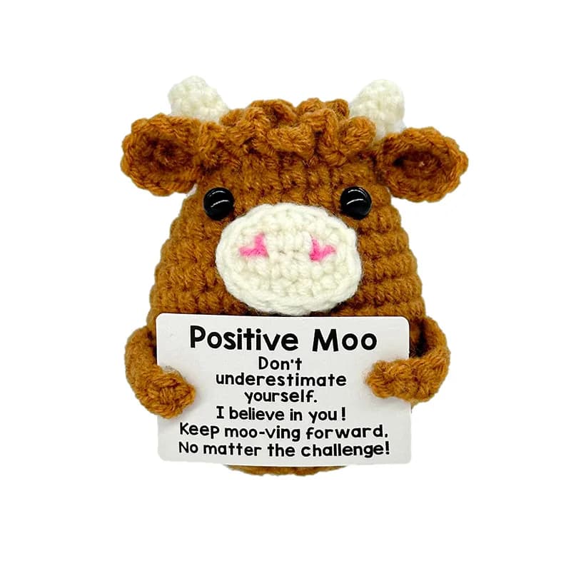 Cadeaux pour Lui, Elle, Petit Ami, Petite Amie : Décorations de Bureau Émotionnelles en Crochet Fait Main, Vache Mignonne Positive, pour Anniversaire et Noël