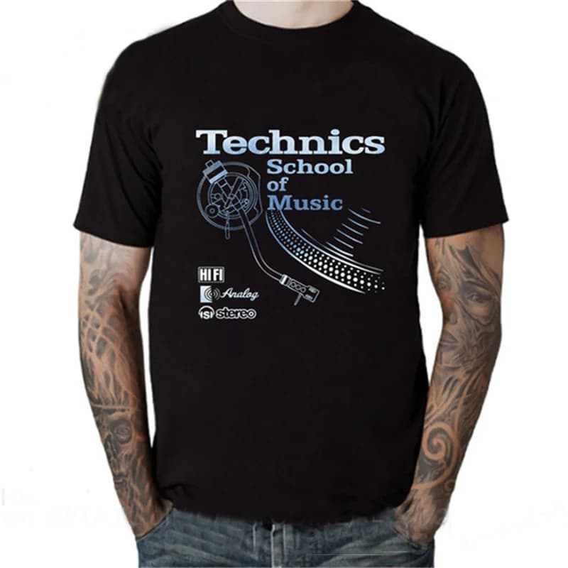 T-shirt rétro Tatooine pour DJ, T-shirt Long Play, T-shirt Technics School of Music, T-shirt vintage DJ pour homme, Tops de mode tendance