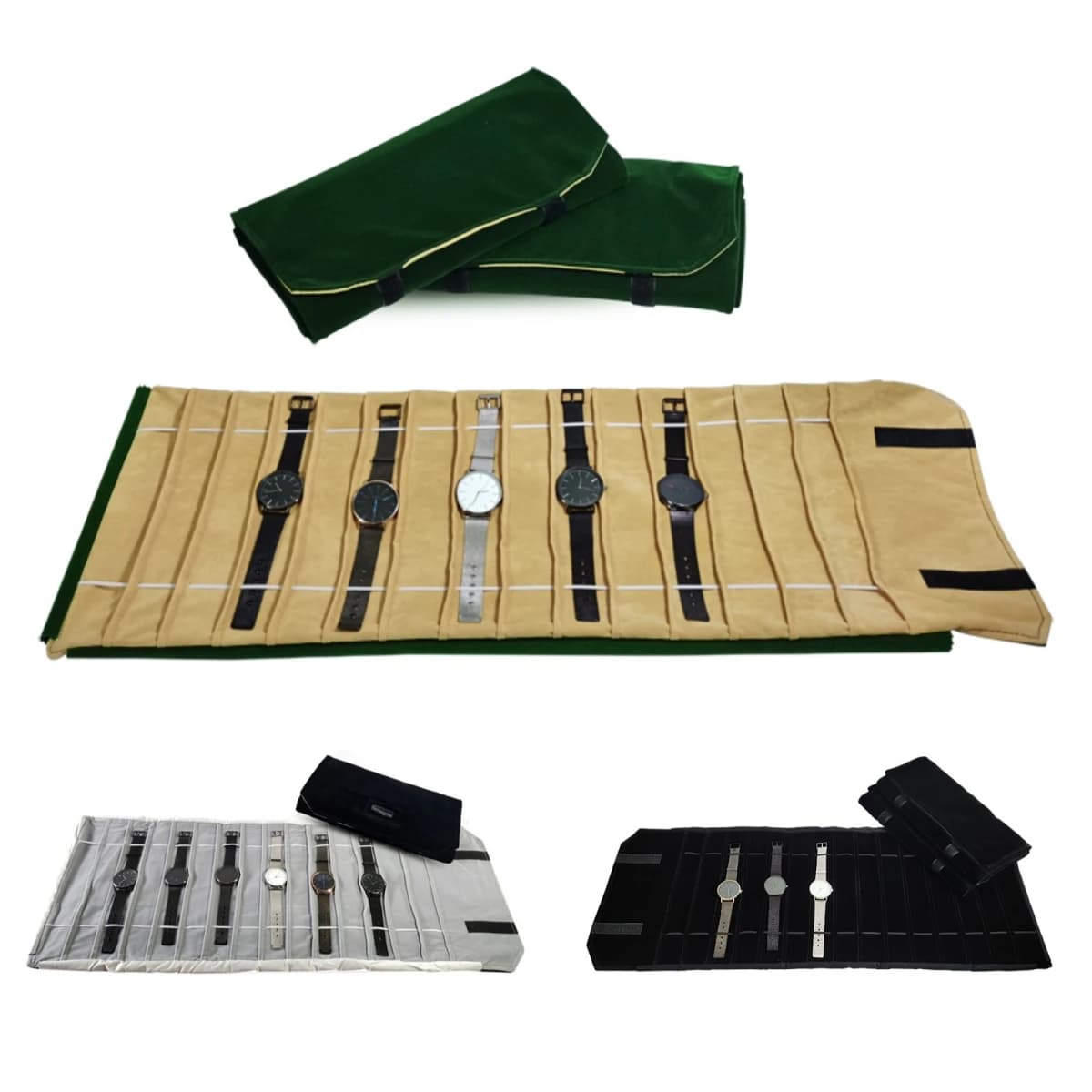 Sac en rouleau de montre en velours, étui porte-bijoux, organisateur de rangement de bijoux pour montre, Bracelet, sac pliable Portable de voyage