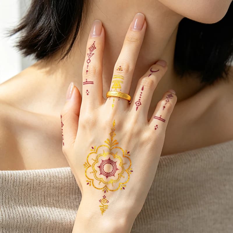 Tatouages temporaires au henné avec feuille d'or, longue durée, imperméables et respectueux de la peau, nouvelle technologie, mariages, pour femmes, bras, jambes.