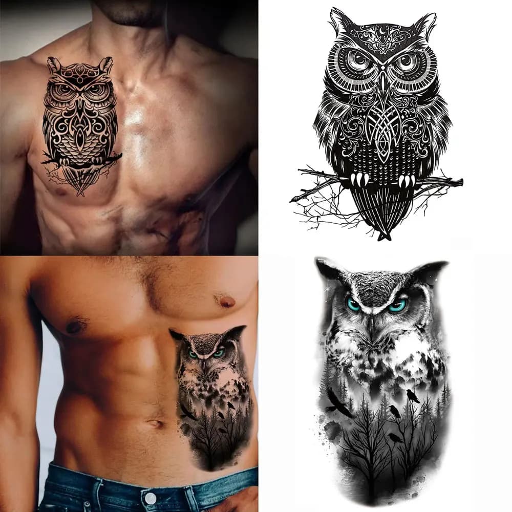 Tatouages temporaires hommes hibou noir tatouage autocollant pour main bras manches Animal faux tatouage pour femmes transfert étanche Tatoo