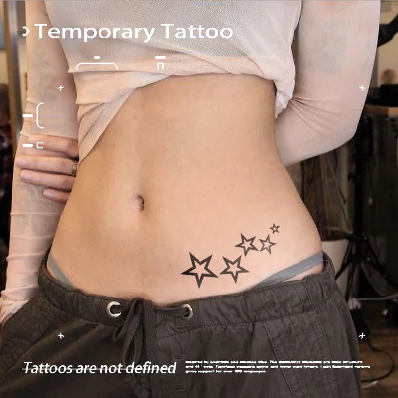 Tatouages temporaires, faux tatouages, étoile simple noire en contour, chaîne de taille, autocollant à base de jus végétal, nouveauté en autocollants et jouets, Tatuaje