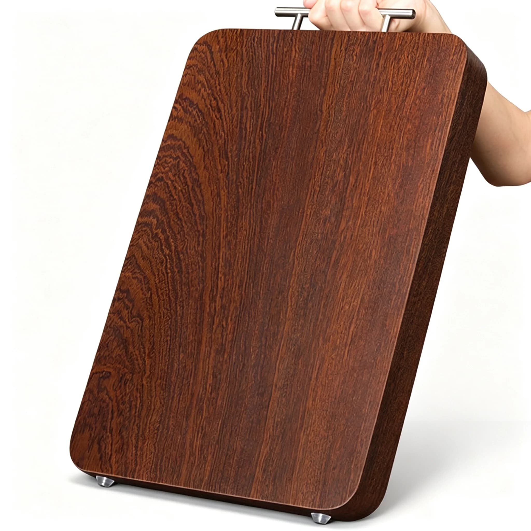 Planche à découper en bois massif polie à la main, antibactérienne et résistante à la moisissure, sans danger pour les mains, avec poignée en alliage améliorée