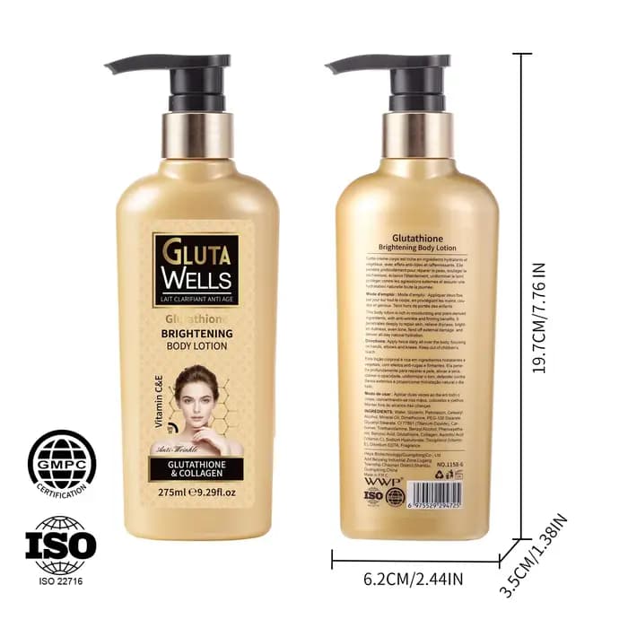 GLUTA WHITE Lotion corporelle au glutathion 275ml - Soin éclaircissant et hydratant pour la peau ave