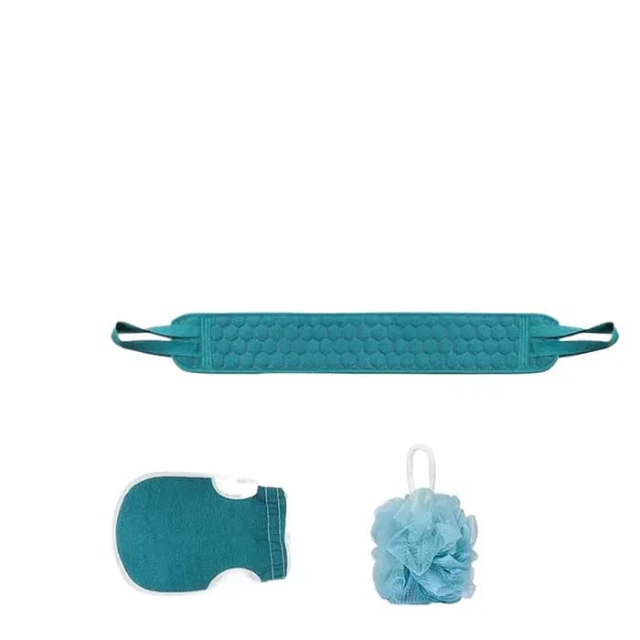 Ensemble de soins exfoliants pour le corps comprenant un gant de bain, une éponge en loofah et une é