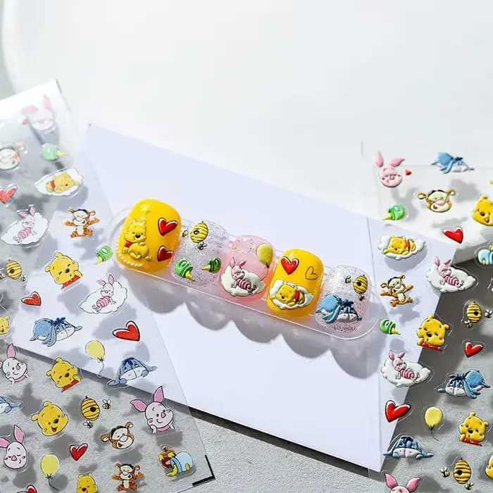 Autocollants pour ongles en relief 5D, nouveau dessin animé Disney Winnie l'ourson, autocollants à p