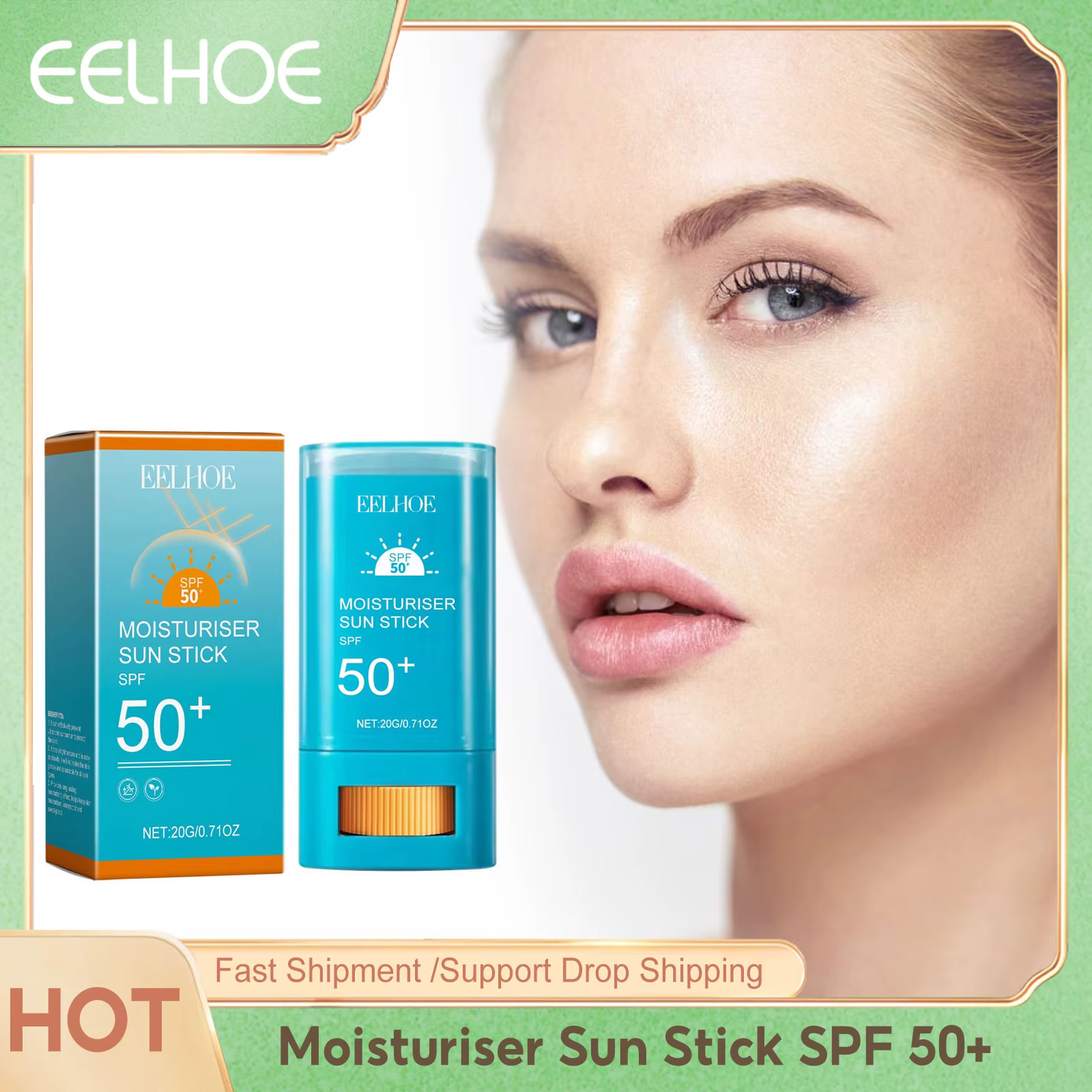 Stick solaire EELHOE 50Spf, protection solaire, acide hyaluronique, contrôle du sébum, imperméable,