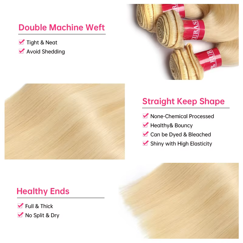 Alimonica-Tissage en lot brésilien Remy naturel lisse blond miel 613, 8 - 40 pouces, livraison gratu