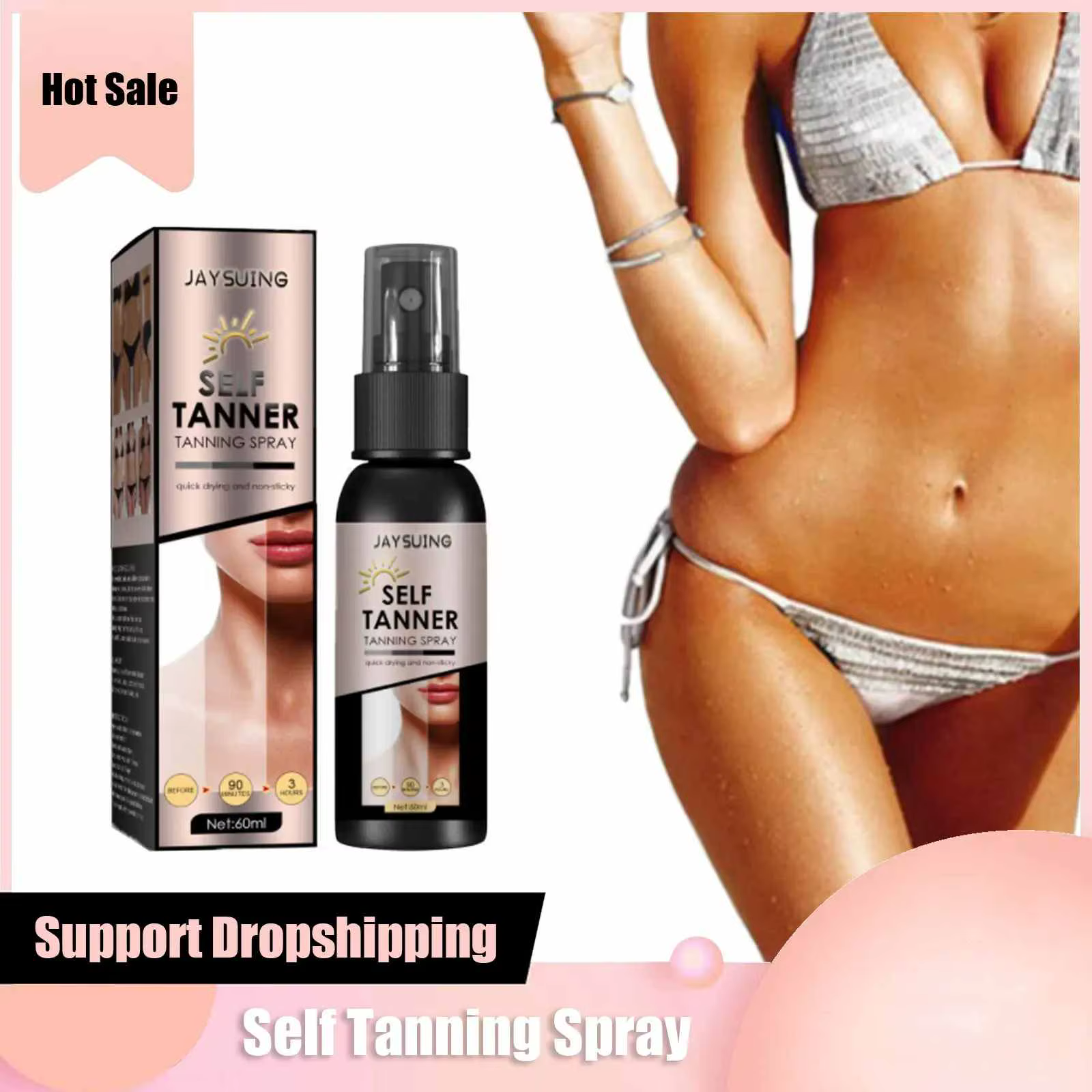 Spray autobronzant rapide pour le corps et le visage, bronzant brun sans soleil, faux bronzage, hydr