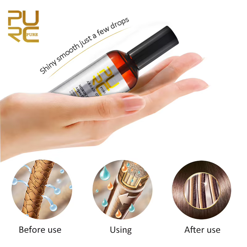 PURC – huile d'argan marocaine, lissante, réparation douce, frisottis, traitements du cuir chevelu s