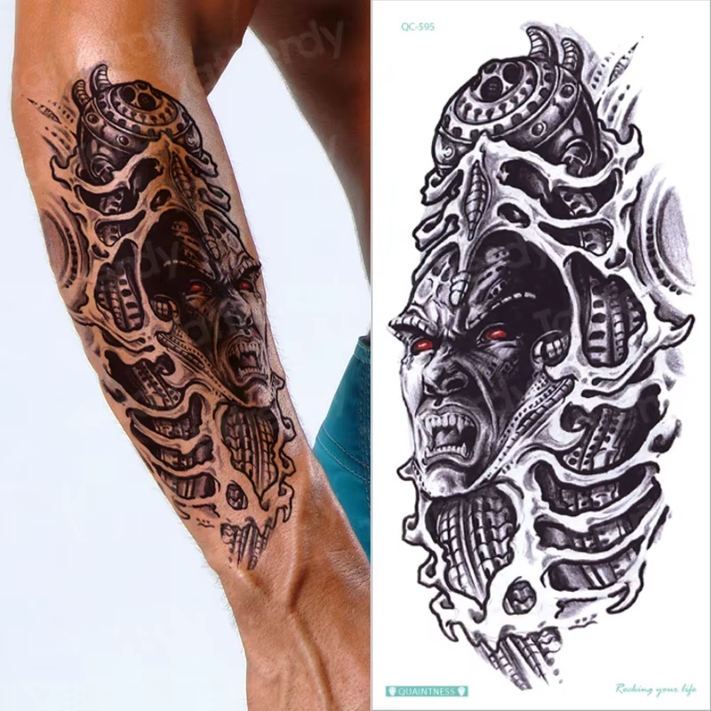 Tatouage temporaire hommes tigre mécanique tatouage temporaire garçon imperméable main tatoo 3D robo