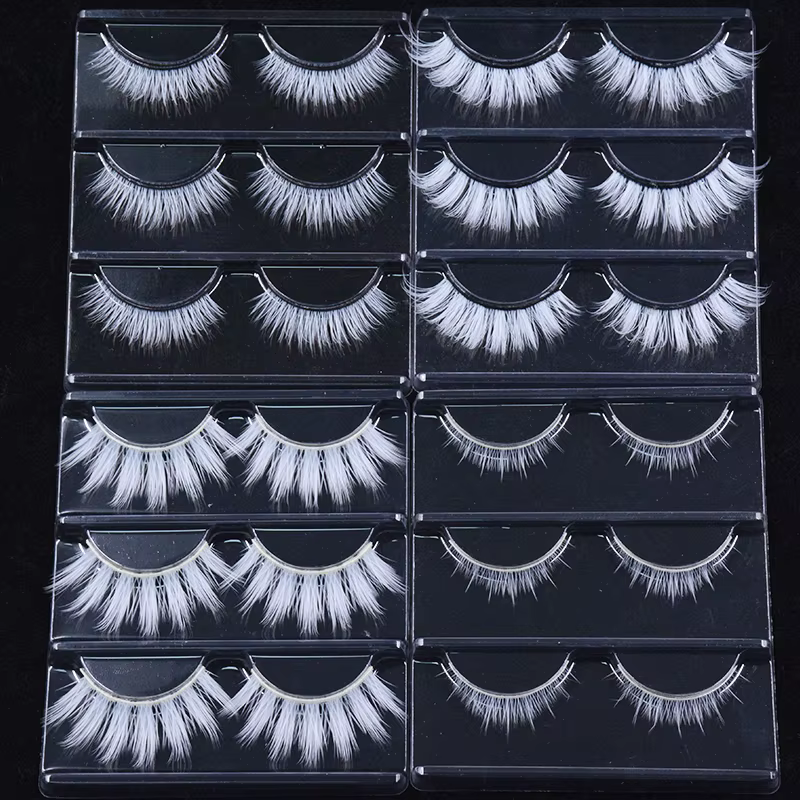3 paires de faux cils blancs en dentelle moelleuse, colorés, en soie végétalienne, pour poupée, Cosp