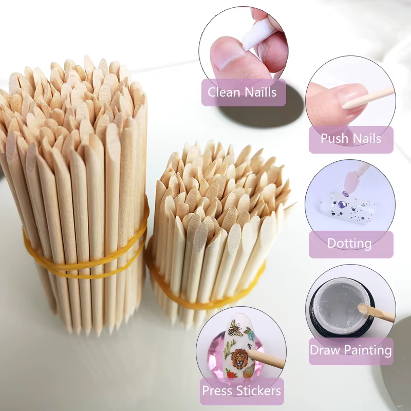 Poussoir à cuticules pour ongles, bâtons en bois Orange pour enlever les ongles, dissolvant de manuc