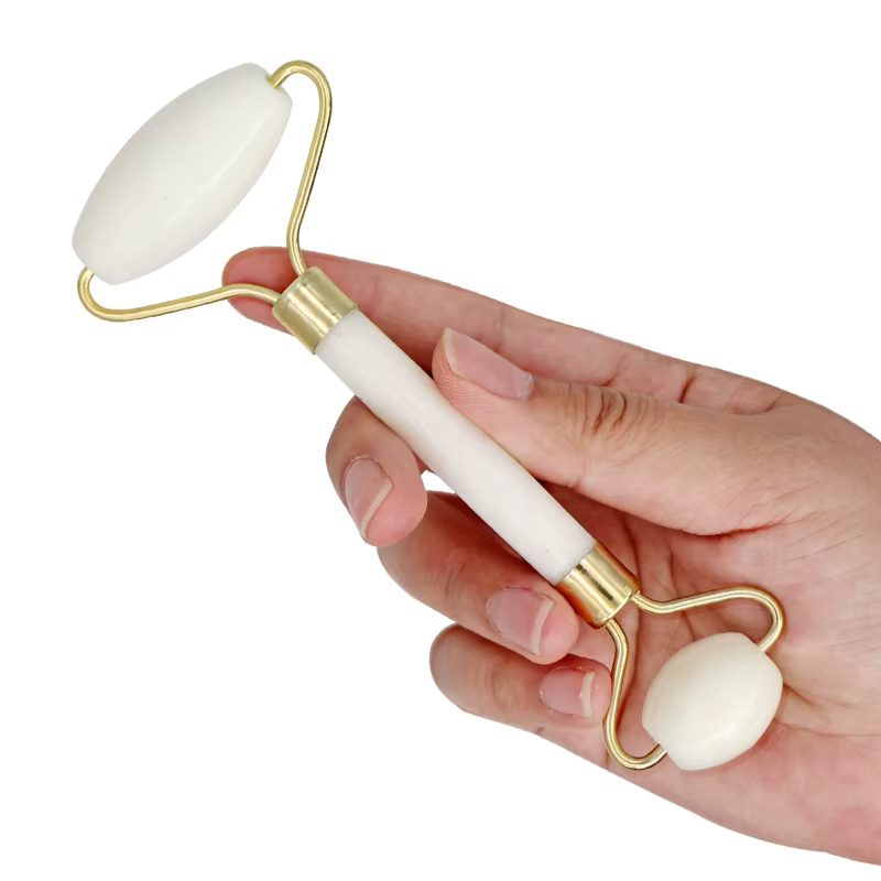 Rouleau de Jade blanc, masseur pour les yeux et le visage, Double tête, pierre naturelle, lifting fi