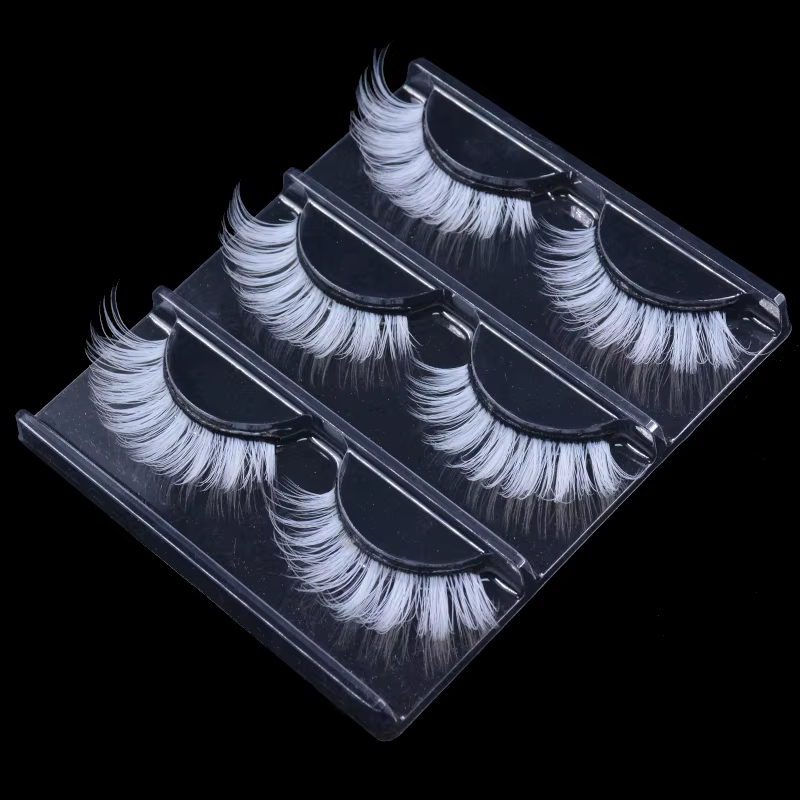 3 paires de faux cils blancs en dentelle moelleuse, colorés, en soie végétalienne, pour poupée, Cosp