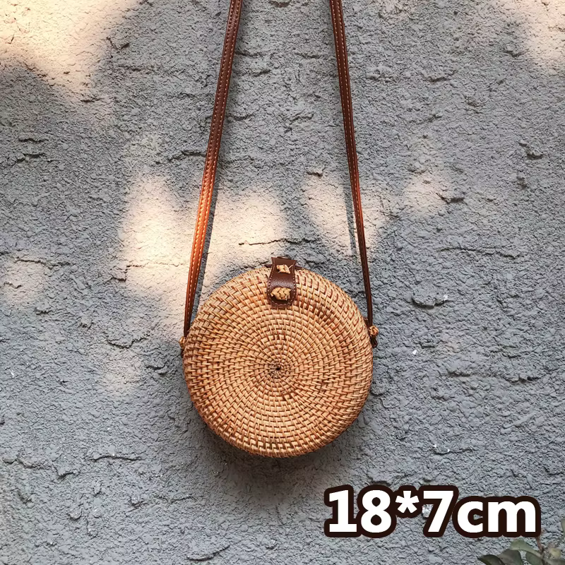 Sac de plage en paille tissé à la main pour femmes, sacoche ronde en rotin avec motif tressé, pour l