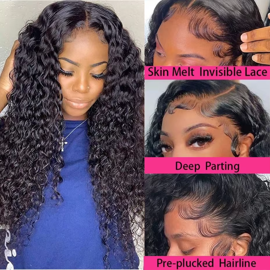 Perruque Lace Front Wig Deep Wave Naturelle Bouclée, Cheveux Humains, 13x6 HD, 13x4, Densité 200, 30