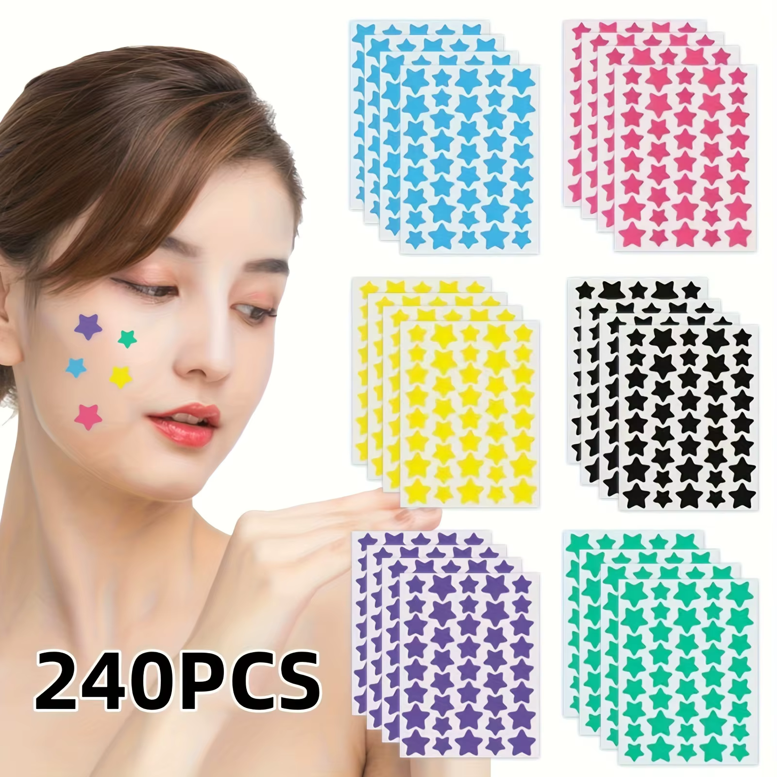 240 patchs hydrocolloïdes pour boutons Superstar – Jolie couverture en forme d'étoile, colorée et br