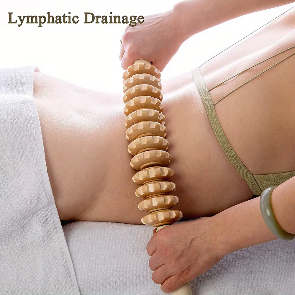 Rouleau de massage en bois pour la cellulite, outil de thérapie en bois portatif pour le modelage co