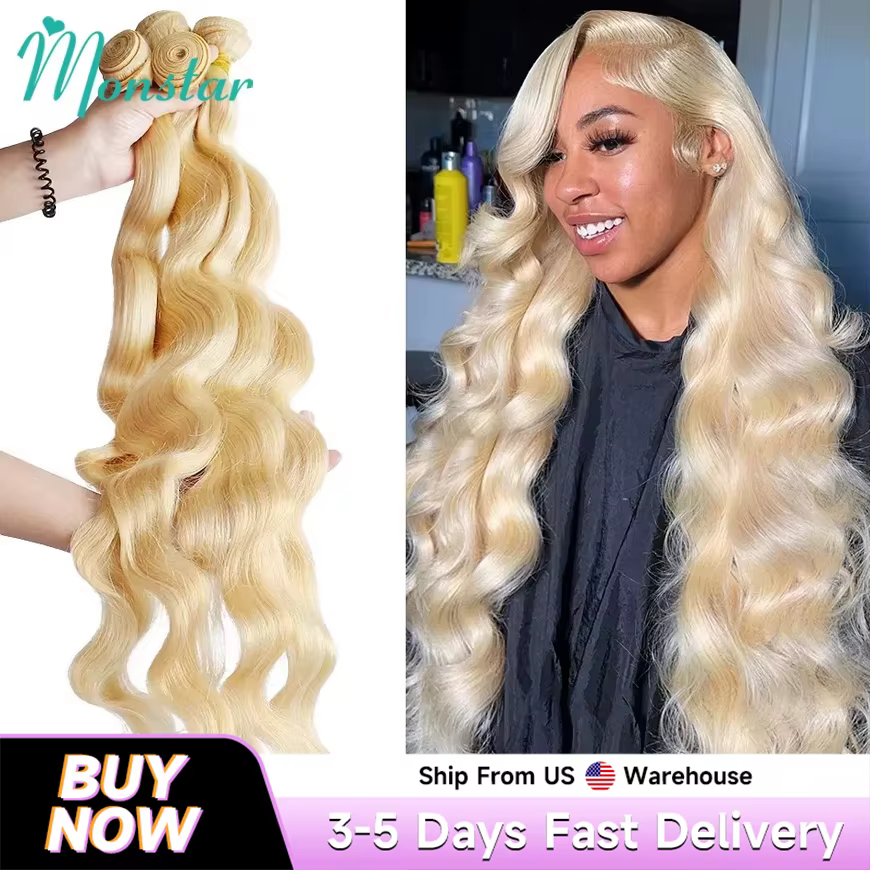 Tissage en Lot Brésilien Naturel Remy Body Wave, Blond 613, Extensions de Cheveux, Offres de 30 32 3