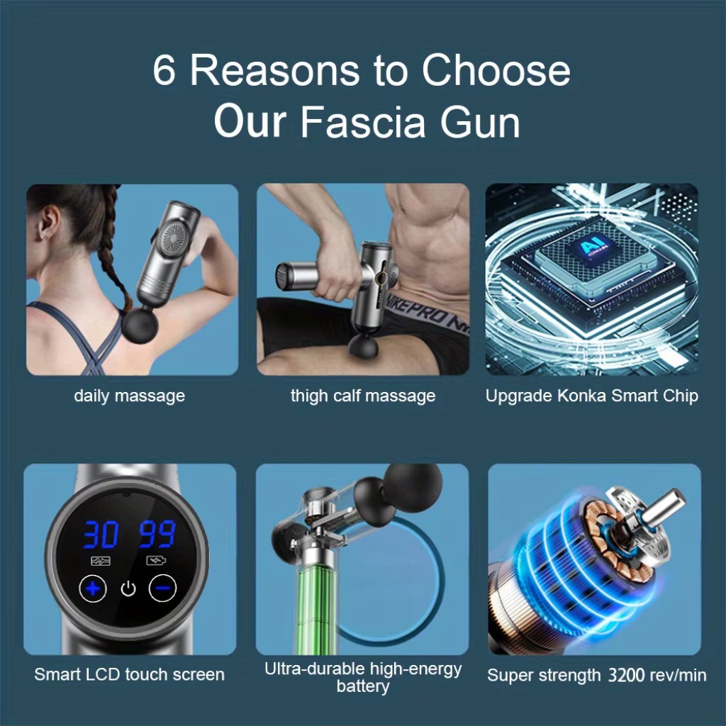 Pistolet de Massage Portable à vibrations pour Fascia, pour le corps, le cou, le dos, Relaxation mus