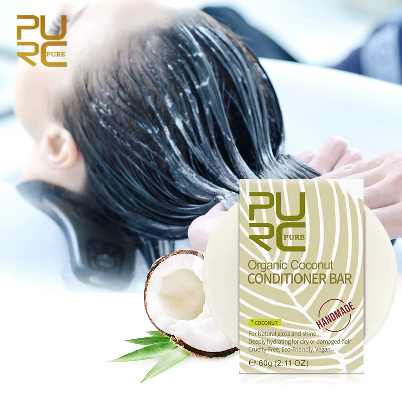 PURC-Après-shampoing organique en barre, fait à la main, pour lisser et réparer les cheveux abîmés e