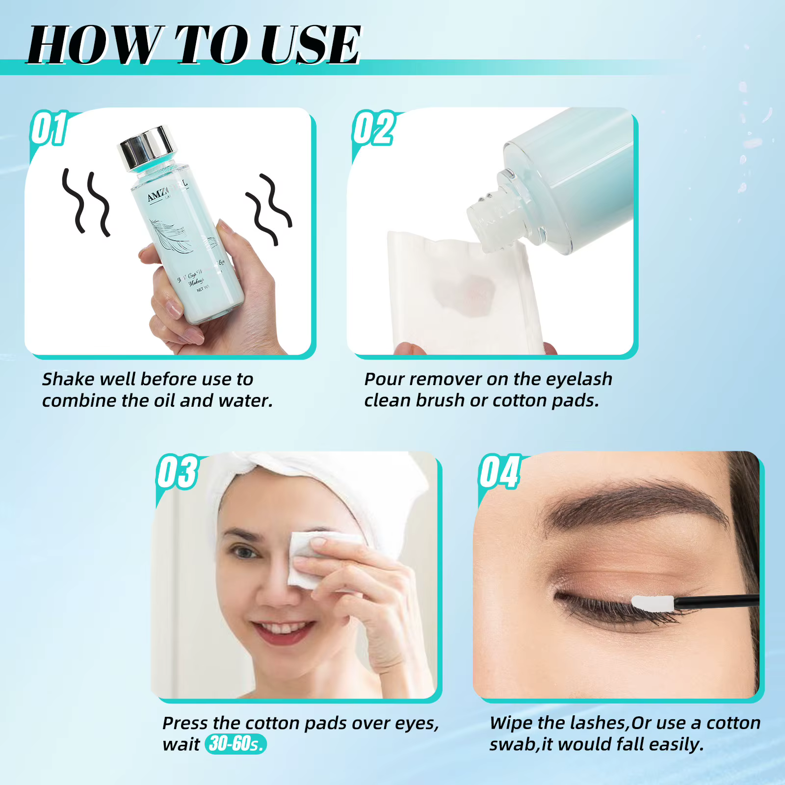 Amzgirl-Démaqucorporelle pour cils 100ml, huile et eau cosmétiques, maquillage doux pour les yeux, p