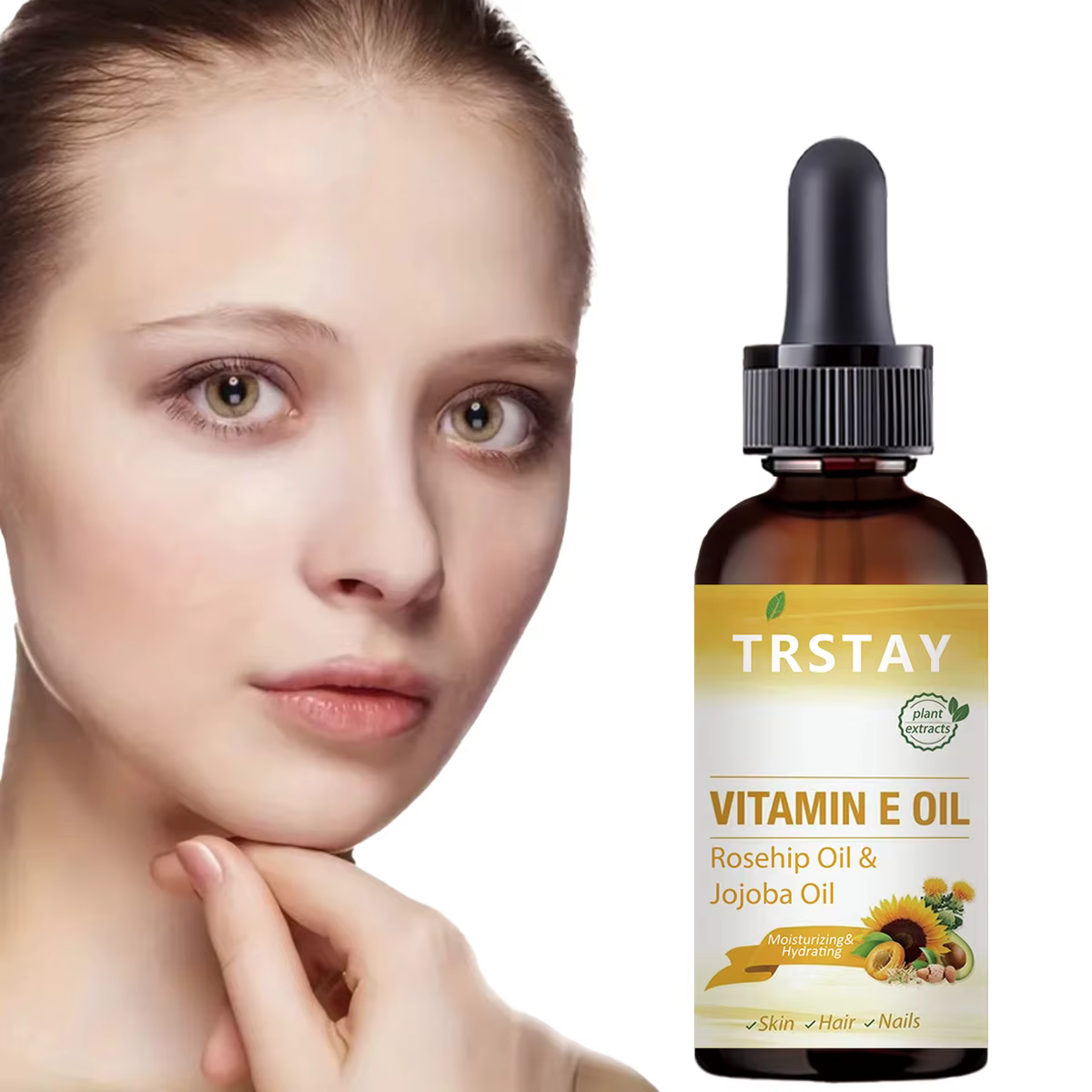 Extrait botanique huile de vitamine E, mélange d'huile de rose musquée et de jojoba pour une absorpt