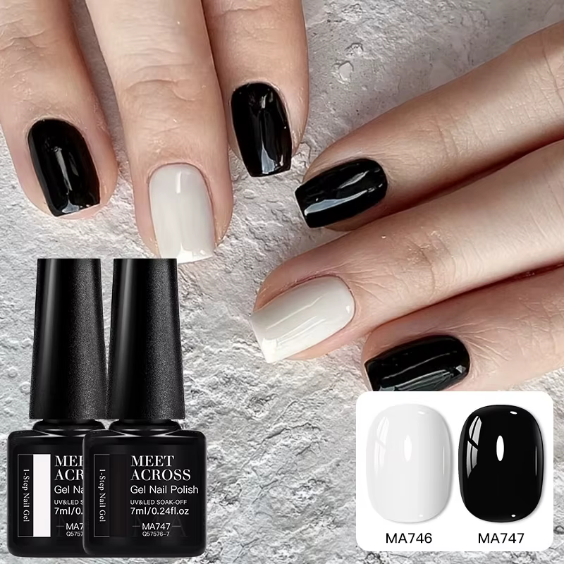 Vernis à ongles Gel noir blanc, combinaisons de couleurs multiples, décorations Nail Art à faire soi