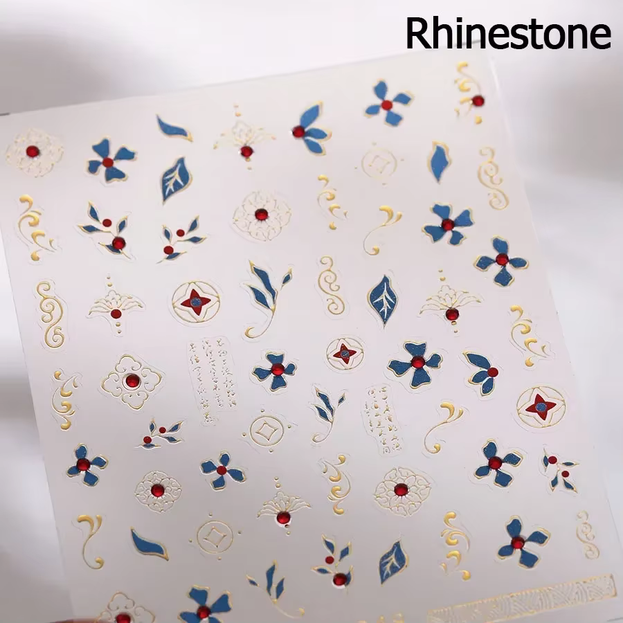 Autocollants pour Nail Art, estampage à chaud, motifs d'or et d'argent, Totem de perles 5D de Style 