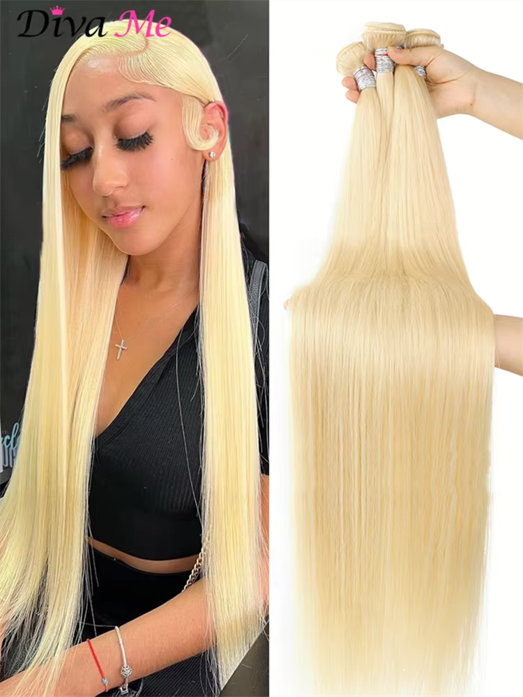 Tissage en Lot Brésilien Naturel Remy Lisse Blond Miel, Extension de Cheveux Humains, 36 38 40 Pouce