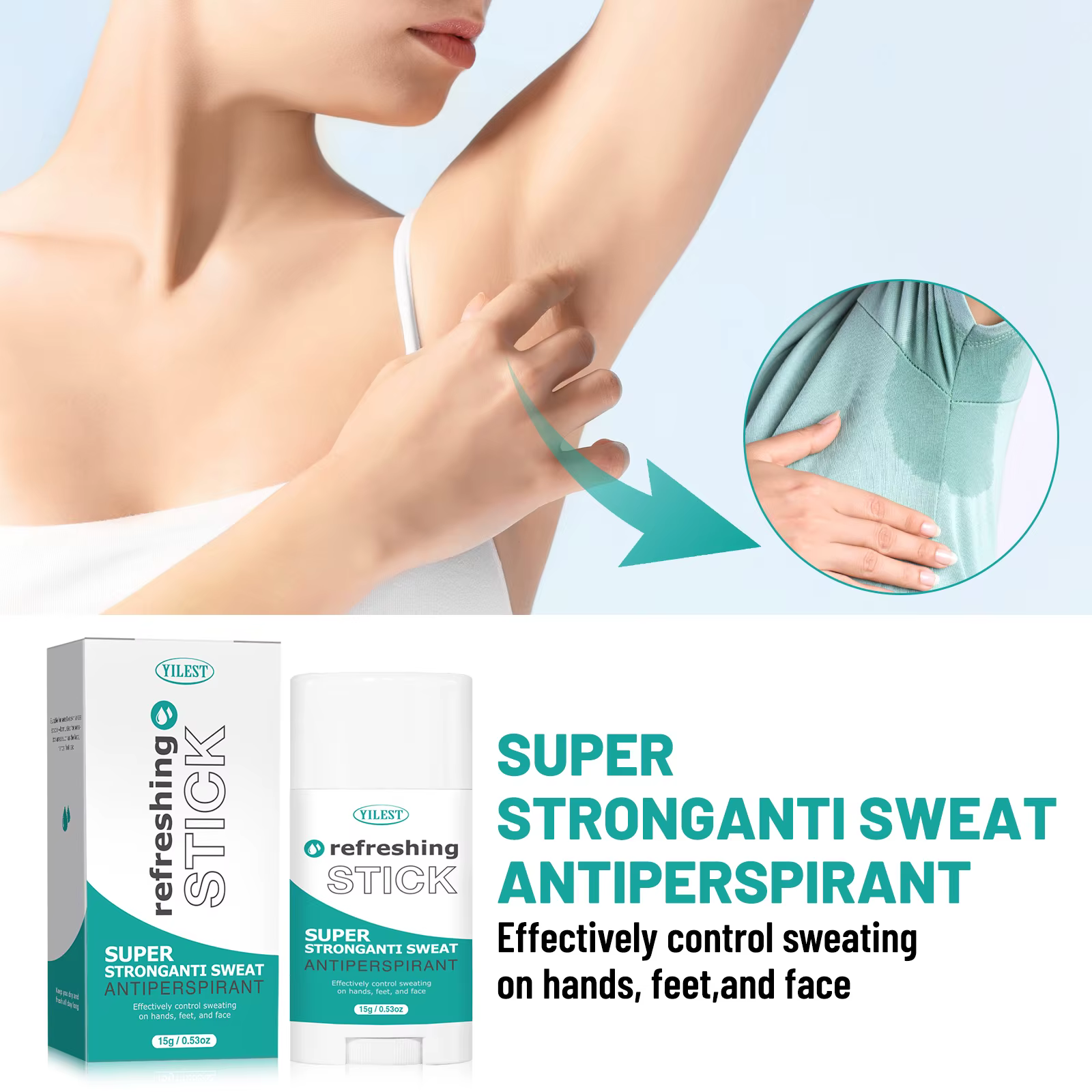 Bâton anti-transpirant super résistant 15g, sécheresse toute la journée pour les mains, les pieds et