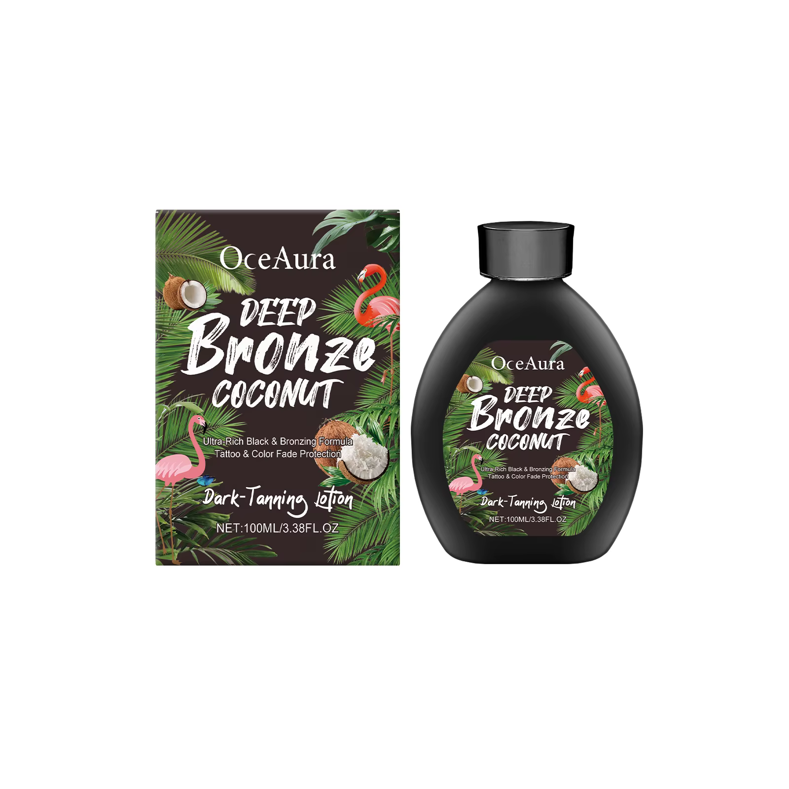 Lotion bronzante foncée à l'huile de coco, accélérateur d'hydratation pour un éclat bronze profond,