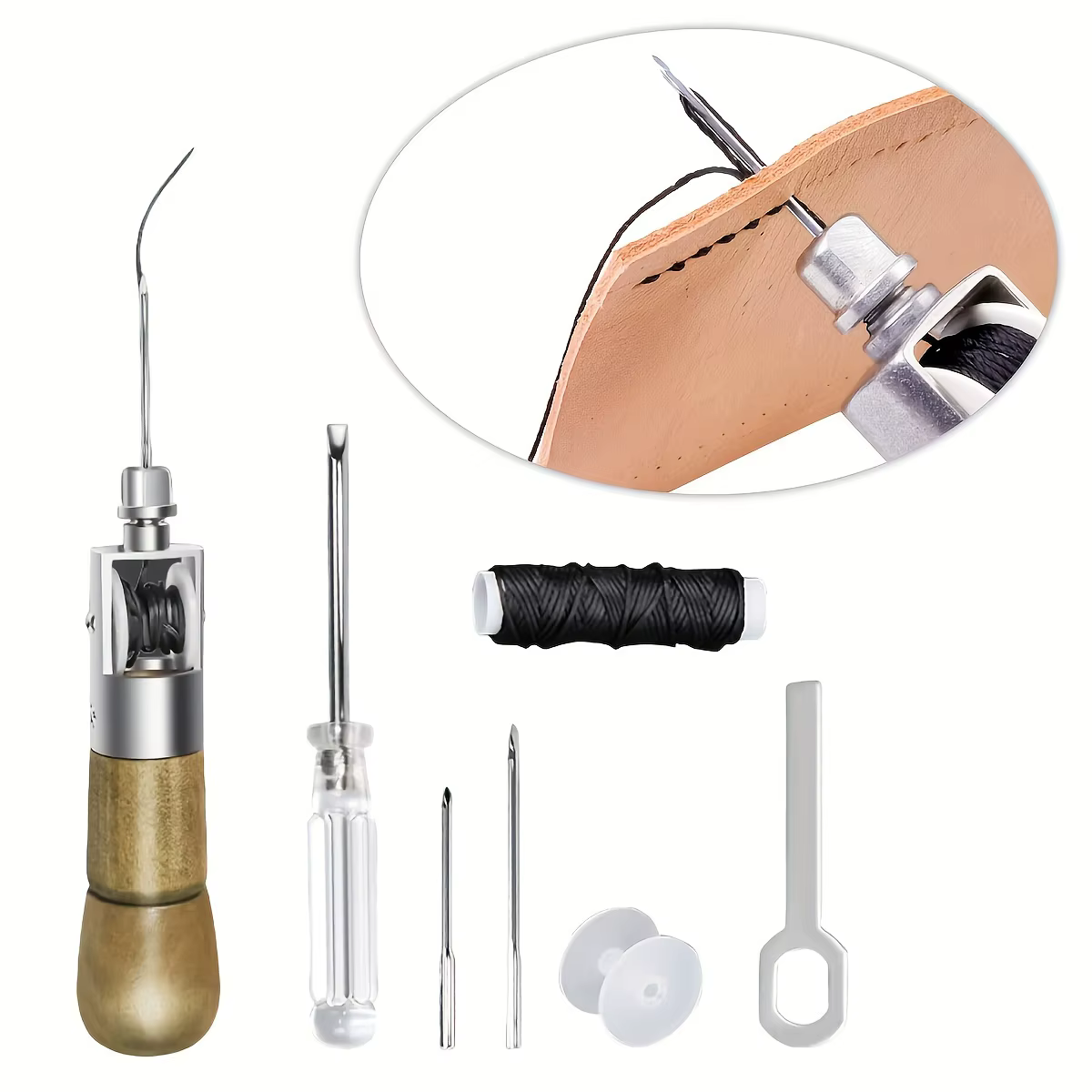 Kit de couture 7 pièces pour réparation du cuir, artisanat et meubles de bricolage. Aiguilles profes