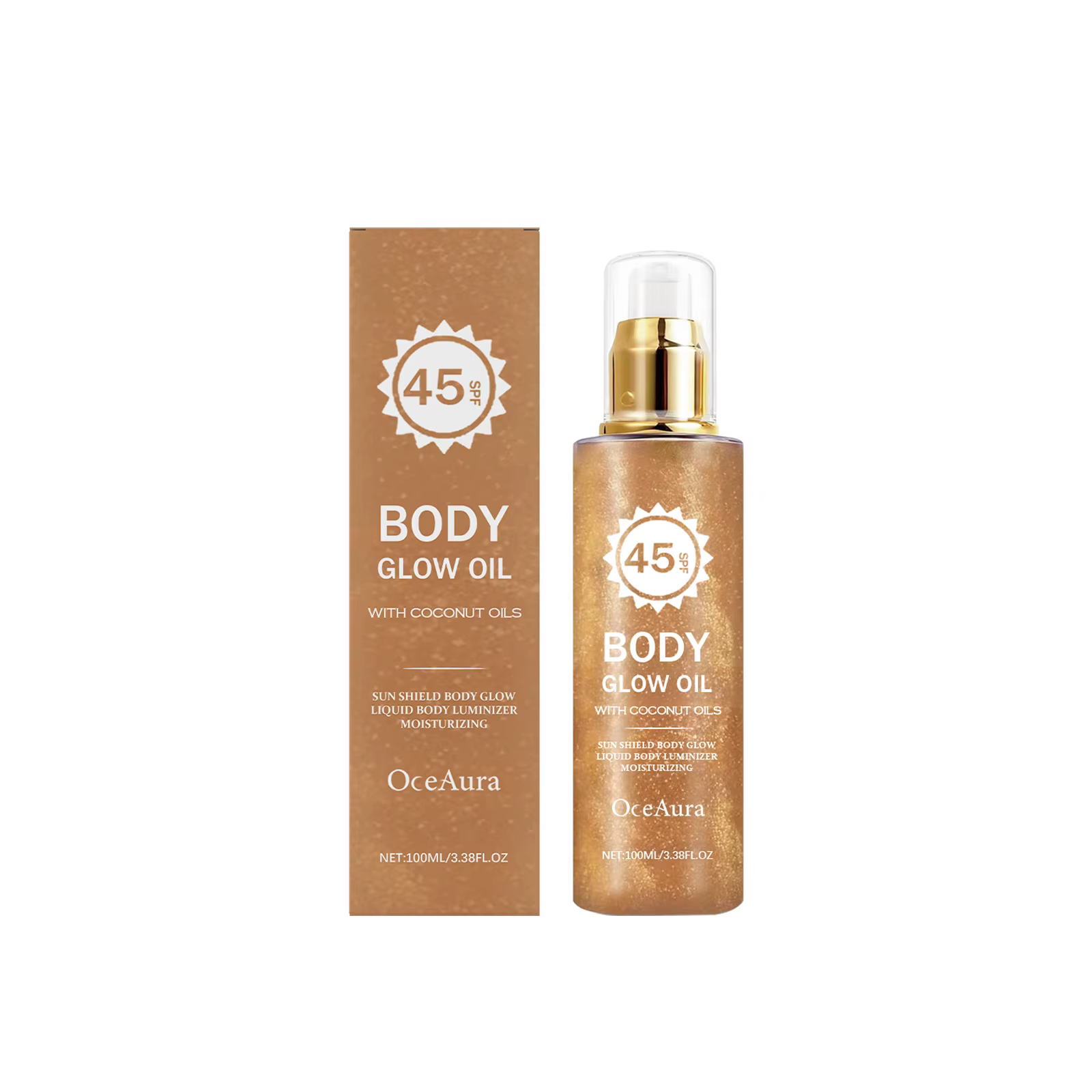 Huile Corporelle Scintillante à la Noix de Coco avec Protection Solaire UV, Huiles Solaire Légères e
