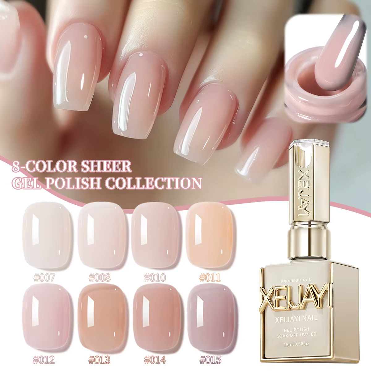 XEIJAYI 15ML 1pc vernis à ongles Gel rose glace, vernis à ongles par Immersion UV LED, conception de