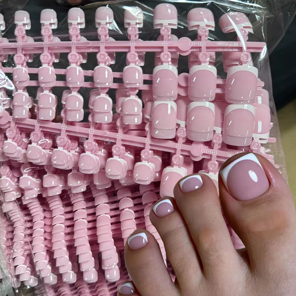 120 pièces court carré faux ongles d'orteil conseils rose français doux Gel presse sur ongles bord b