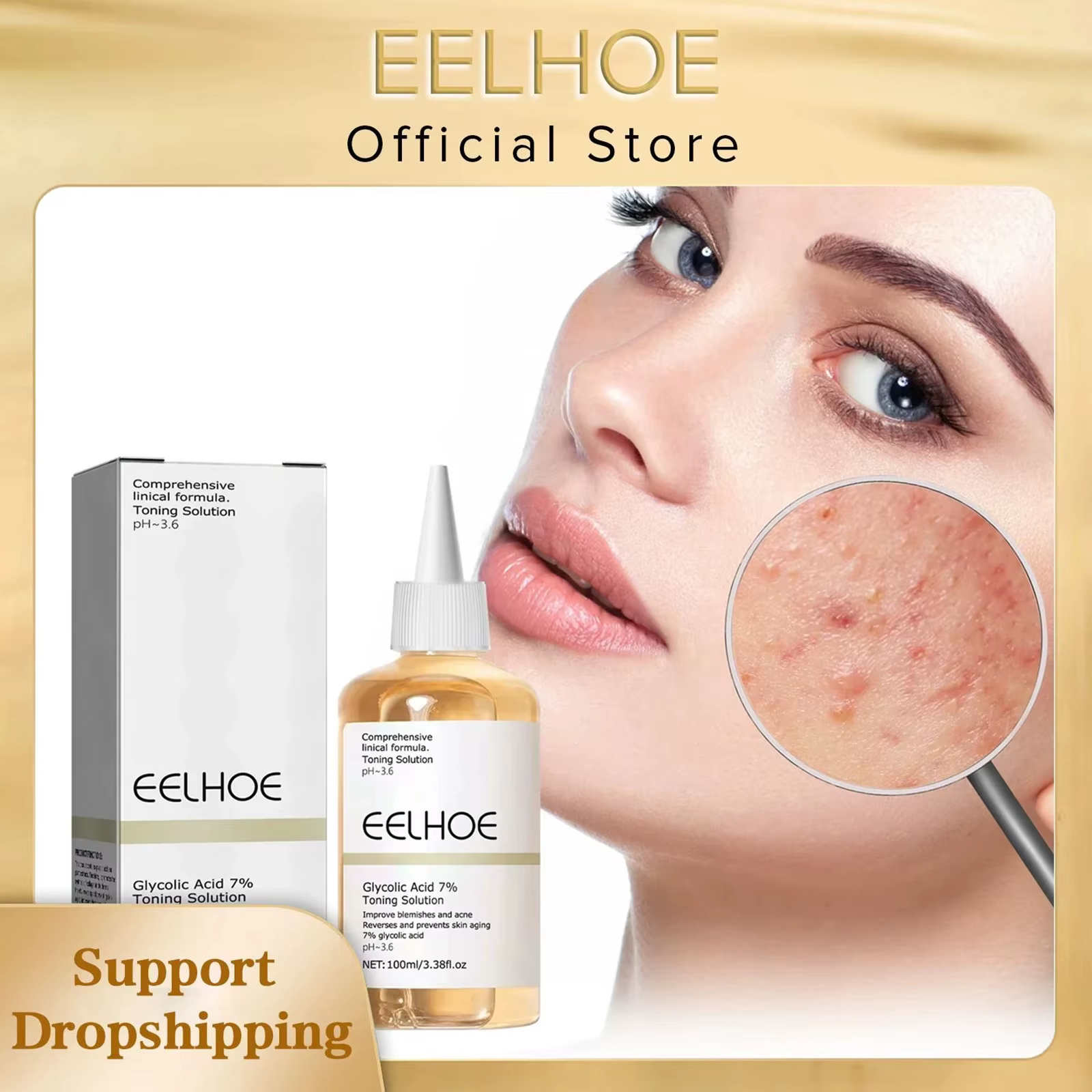 EELHOE l'acide glycolique 7% Solution tonifiante 100ml rétrécit les Pores réparation huile pour le v