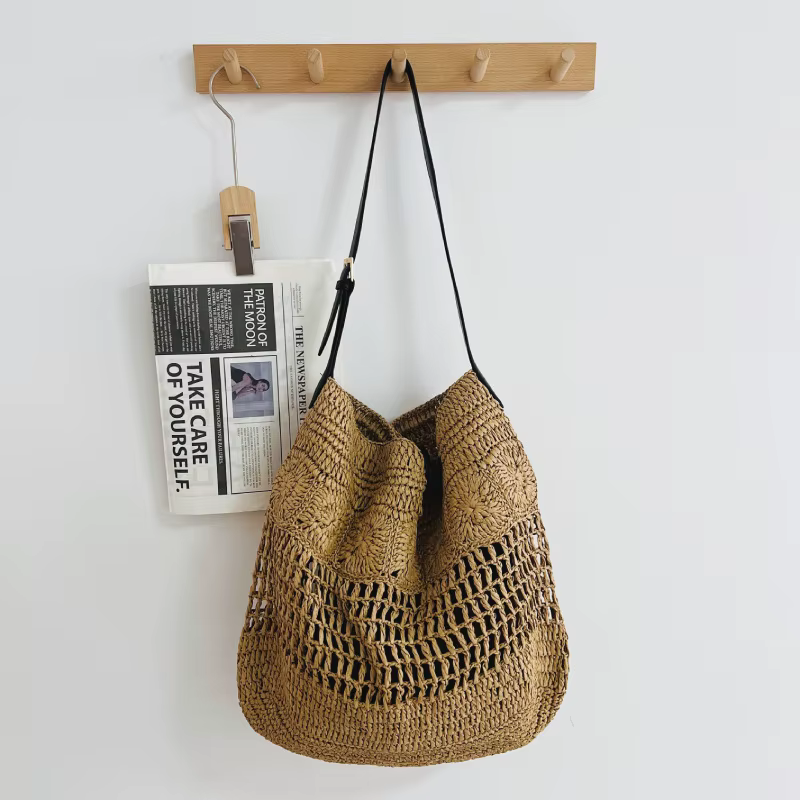 Sac à bandoulière pour femme grande capacité, tissé à la main, durable, design color block, pour voy