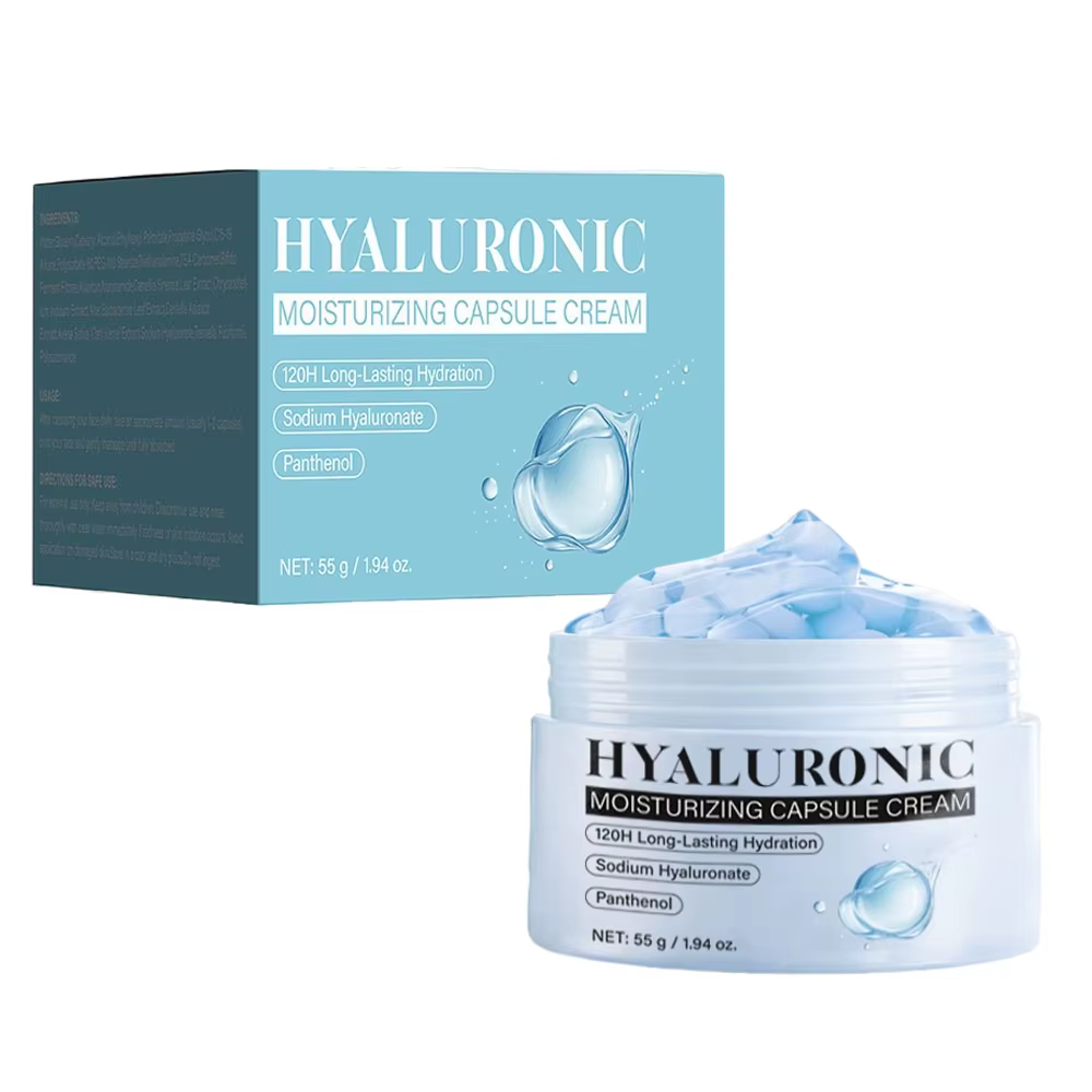 Crème en capsules à l'acide hyaluronique, hydratation durable, soin de la barrière, hydratant facial