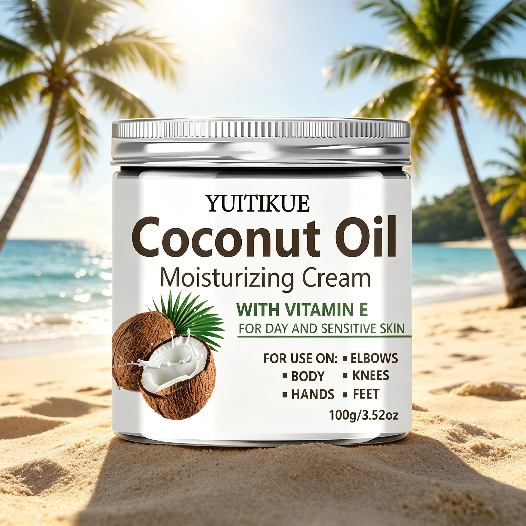 Crème hydratante à l'huile de coco YUITIKUE 100g, répare la peau sèche et rugueuse avec de la vitami