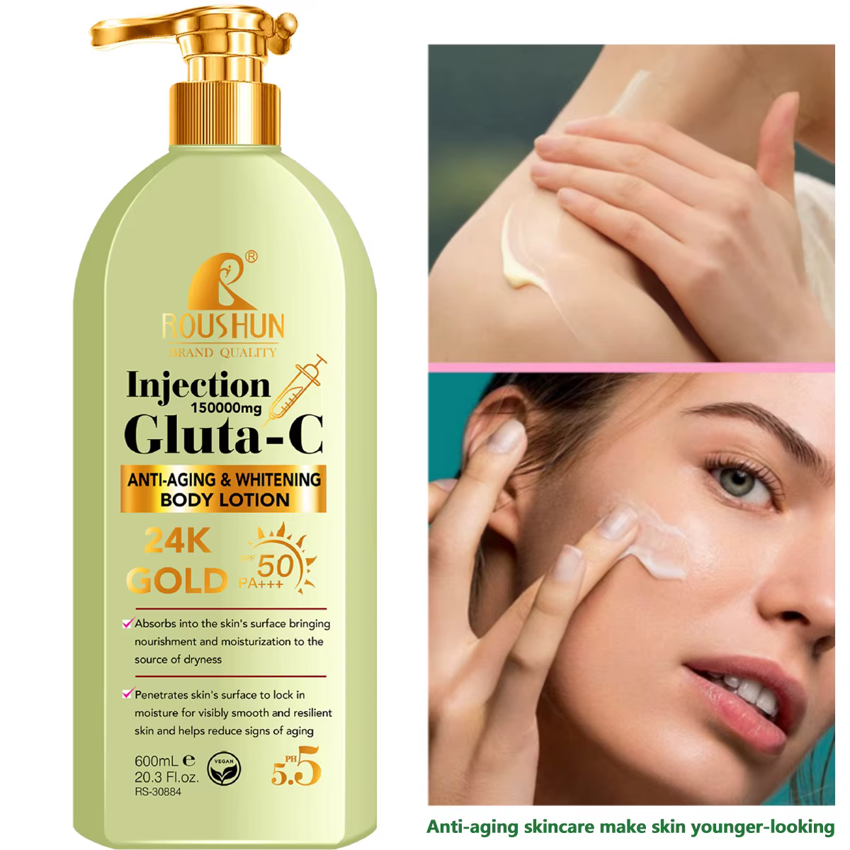 600ml GLUTA-C Lotion pour le corps crème solaire 2-en-1 Lotion pour le corps hydratante feuilles par